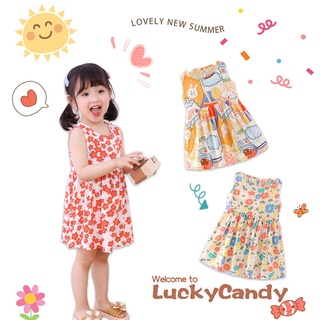 Đầm cotton LUCKYCANDY in hoạt hình thời trang cho bé gái (1-6 tuổi)
