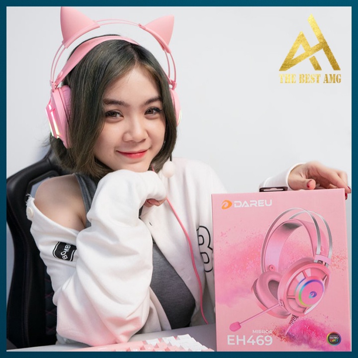 Tai Nghe Headphone Gaming Đèn LED 7 Màu RGB Có Mic DAREU EH469 7.1 Màu Hồng Tai Nghe Nhạc Máy Vi Tính PC Laptop Có Dây