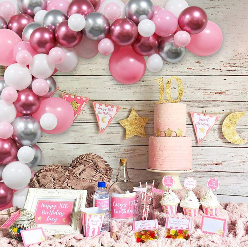 Rượu vang đỏ Confetti Kim loại Bong bóng Vòng hoa Đặt Bong bóng Chuỗi Trang trí Đám cưới Nền