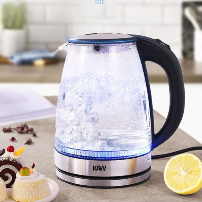 Ấm đun siêu tốc thủy tinh dung tích 2l, Bình đun thủy tinh thương hiệu KAW - Bảo hành 1 đổi 1 toàn quốc
