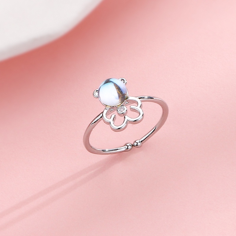 Nhẫn Moonstone dễ thương Nhẫn gấu có thể điều chỉnh Nhẫn cá tính Nhẫn quà tặng
