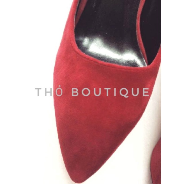 Giày cao gót BIGTREE chính hãng nhung mịn màu đỏ đô gót vuông 10cm đế kép size 37