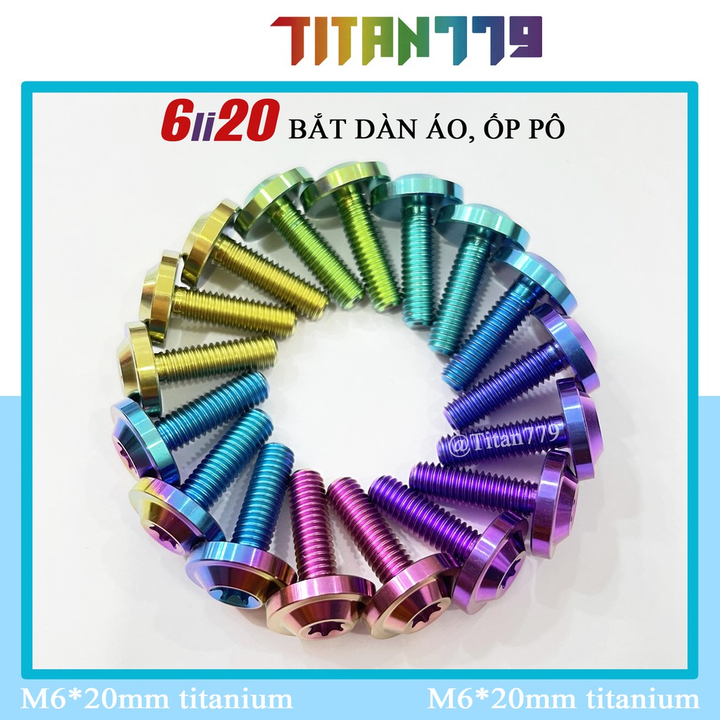 Ốc Titan Gr5 XỊN 6li20 6li2 dù gắn carte, ba ga, ốp pô và dàn áo tất cả các dòng xe gắn máy 6li 2 6 li 20