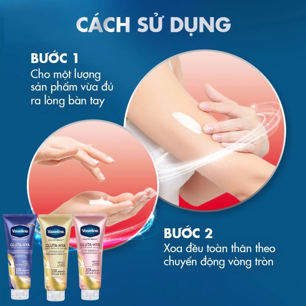 Sữa dưỡng thể Vaseline 10x body dưỡng trắng Healthy Bright Gluta HYA Serum Thái Lan 330ml