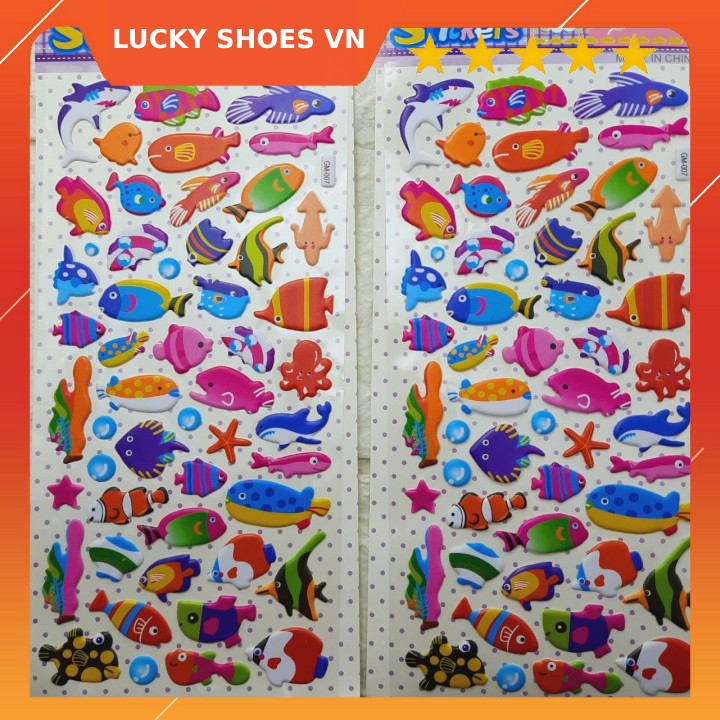 sticker hình dán sinh vật biển cho bé vừa học vừa chơi kiểu dáng sticker cute Lucky Shoes VN- H000020