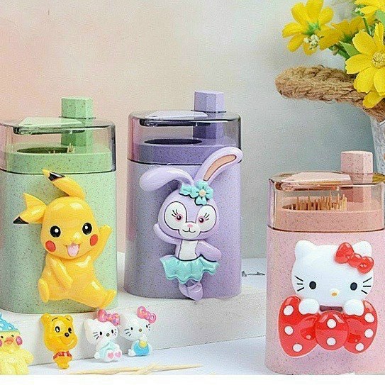 Hộp đựng tăm nhấn tự động họa tiết hoạt hình bằng nhựa PP cao cấp