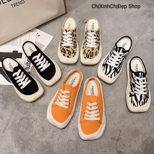 Giày đạp gót nữ mũi vuông | Giày sục nữ vải canvas ulzzang