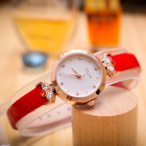 Đồng hồ nữ JS-034A Julius Star Hàn Quốc dây da (Đỏ)