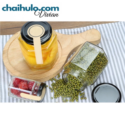 Hũ Thủy Tinh Lục Giác Nhiều Dung Tích, Nắp Thiếc Đen Đựng Đồ Thực Phẩm Dày Dặn Tiết Kiệm Không Gian Nhà Bếp
