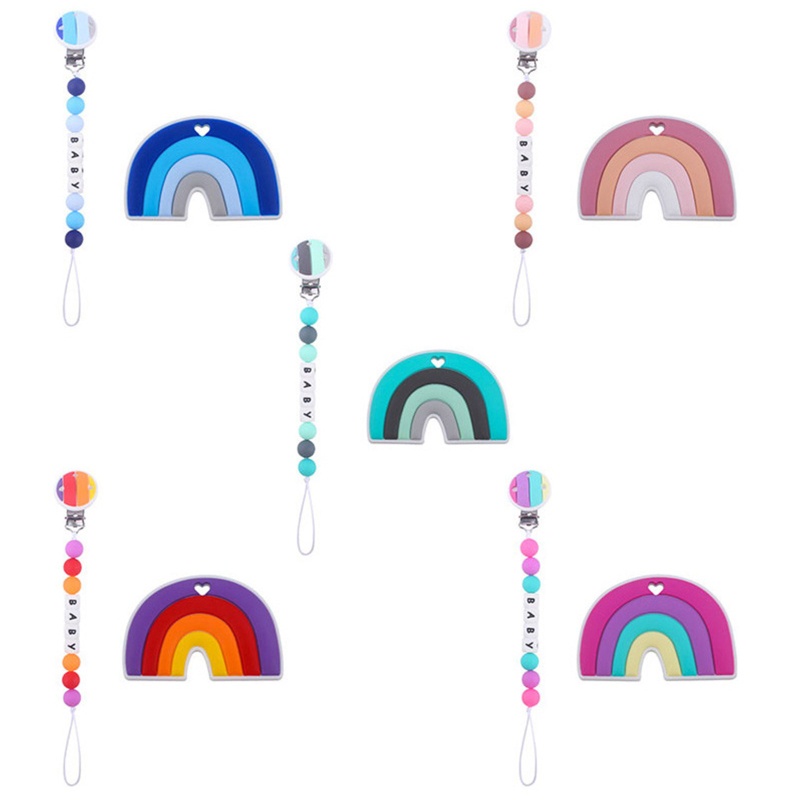 Bộ 2 Dây Kẹp Núm Vú Giả Bằng Silicone Màu Cầu Vồng Cho Bé