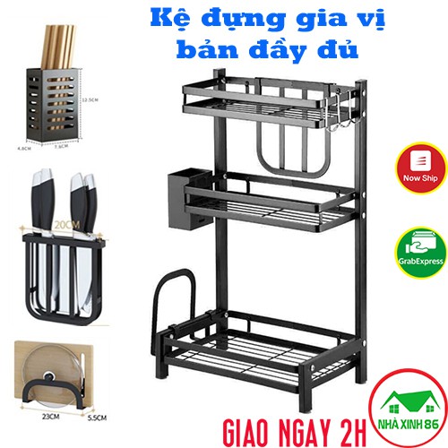 Kệ đựng gia vị nhà bếp sơn tĩnh điện cao cấp, chống han gỉ, thiết kế 2-3 tầng l Kệ đựng gia vị, có ống đũa, khay dao | WebRaoVat - webraovat.net.vn