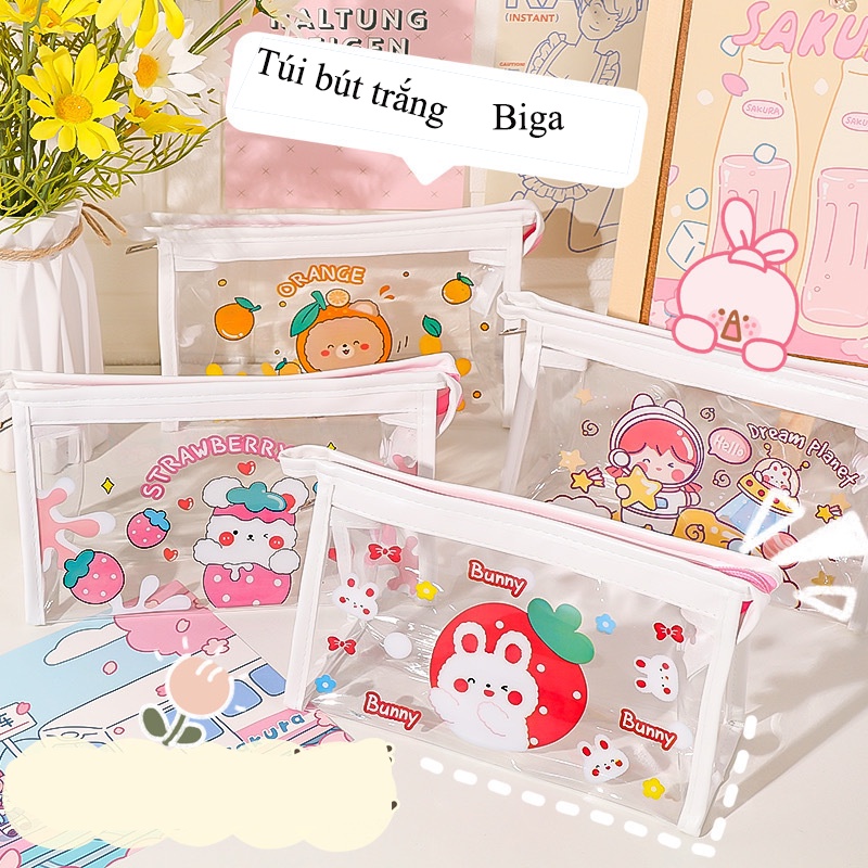 Túi Đựng Bút Trong Suốt Cỡ Lớn Có Khóa Kéo Họa Tiết Hoạt Hình Dễ Thương DIY, Túi bút cầm tay tiện dụng