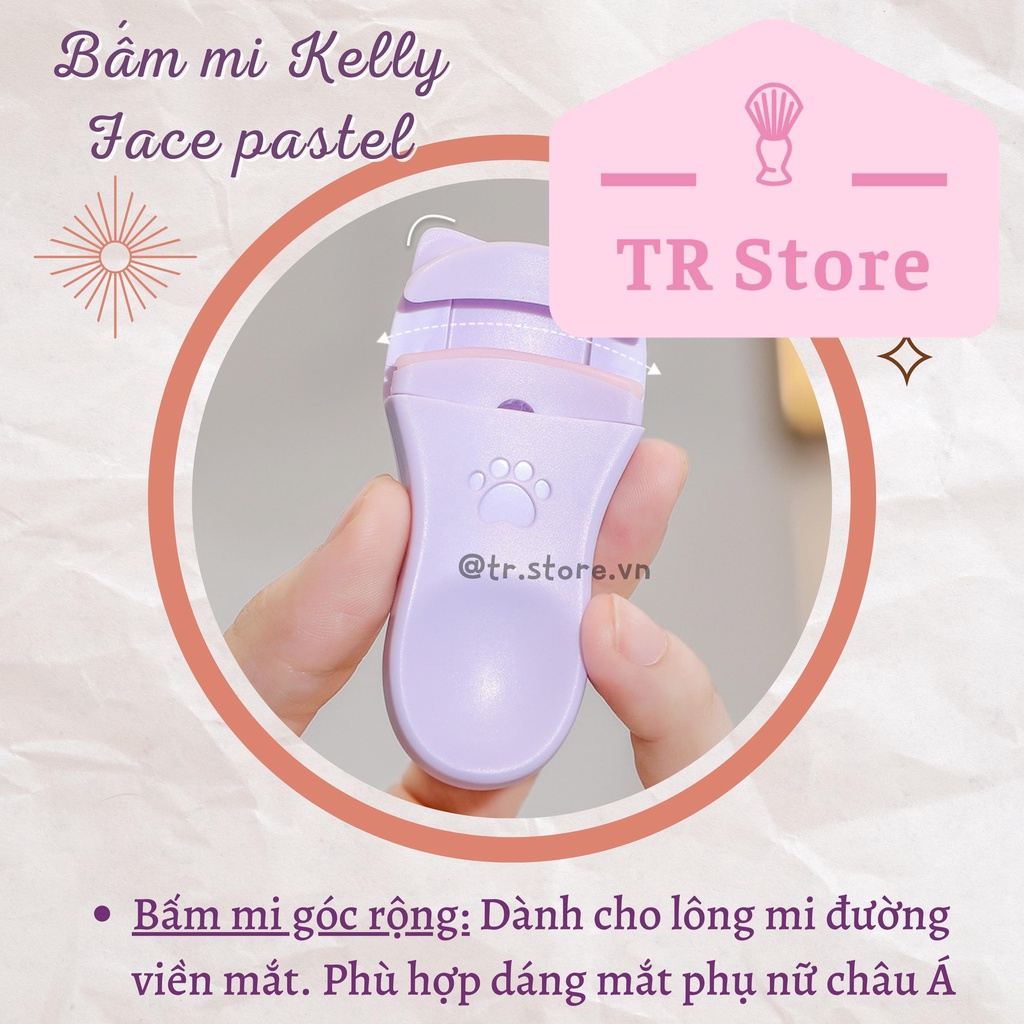 Bộ đôi bấm mi mini Kelly Face pastel họa tiết chân mèo dạng nhựa