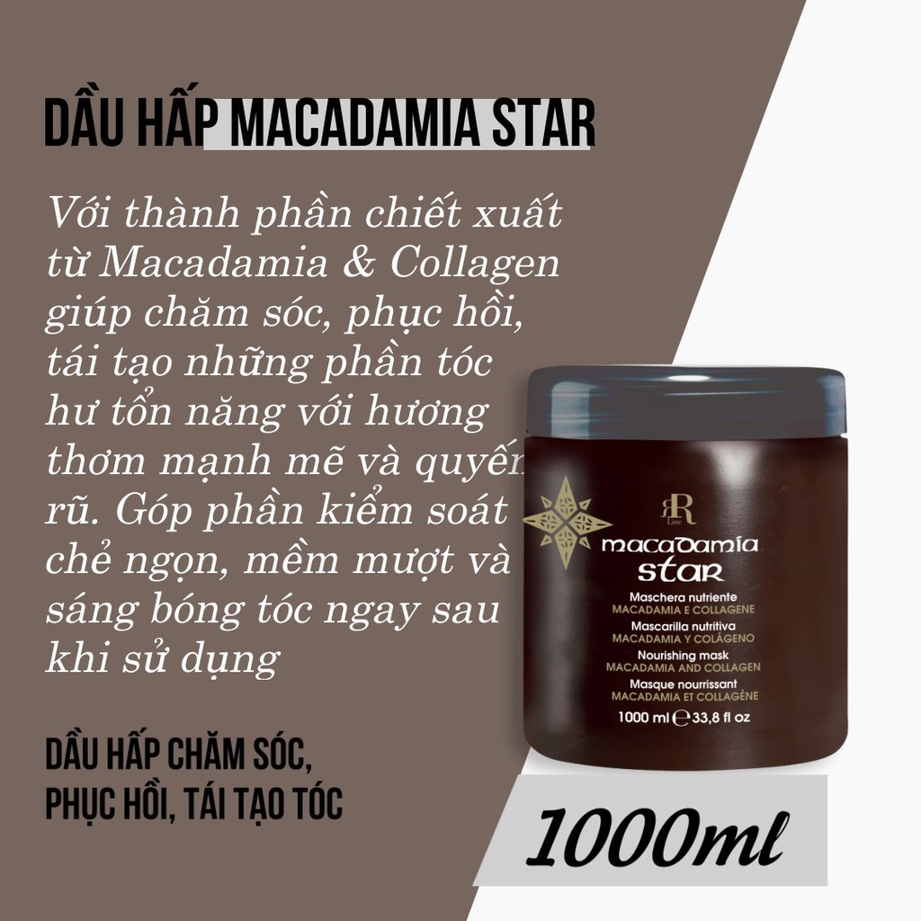 Dầu hấp chăm sóc tóc hư tổn và giúp làm mềm tóc Rrline Macadamia Collagen Star Mask 1000ml