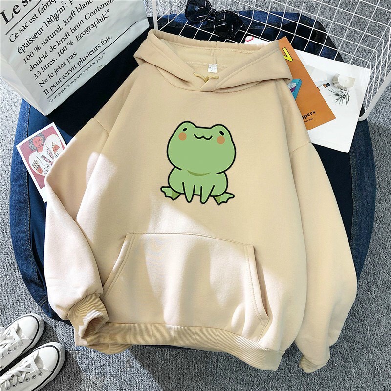 ÁO HOODIE ĐỘI NÓN CÓ TÚI IN HÌNH CHÚ ẾCH MÁ HỒNG CỰC HOT