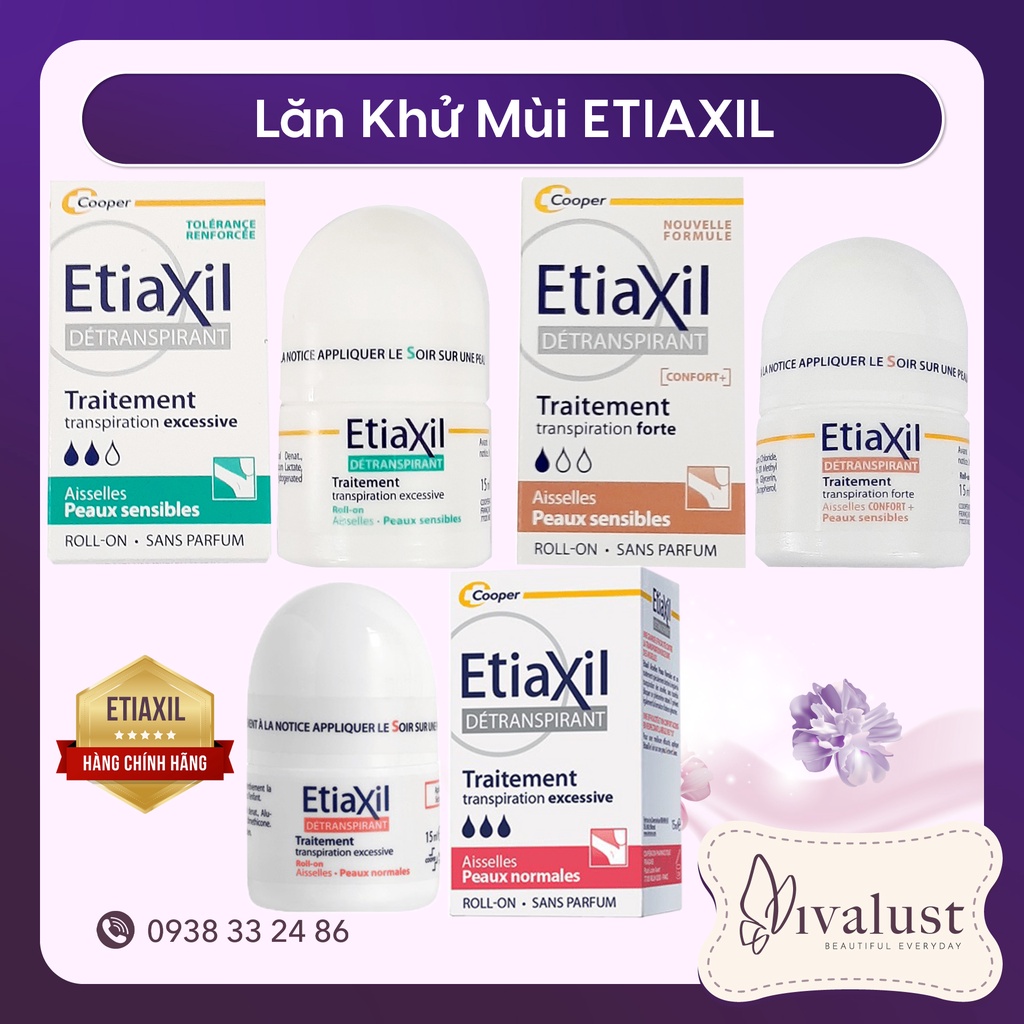 Lăn khử mùi ETIAXIL 15ml Da THƯỜNG/ NHẠY CẢM/ SIÊU NHẠY CẢM