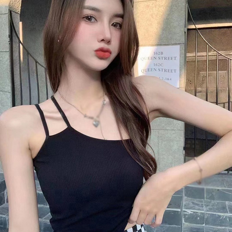 Áo Croptop Hai Dây Co Giãn Màu Trơn Có Đệm Ngực Mềm Mại Phong Cách Đường Phố Gợi Cảm Cho Nữ