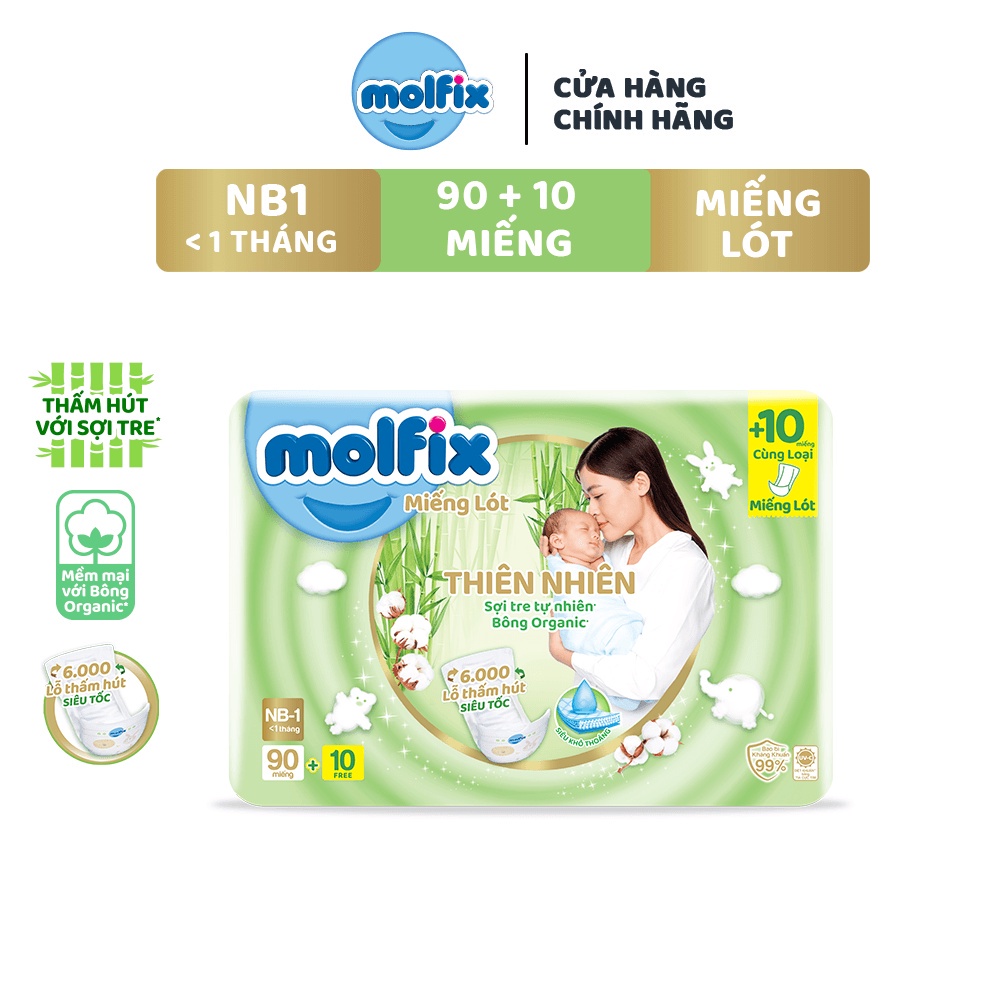 [Freeship+Hoàn Xu] Miếng lót sơ sinh Molfix thiên nhiên bông Organic tự nhiên (dưới 1 tháng tuổi) - Gói 90+10 miếng