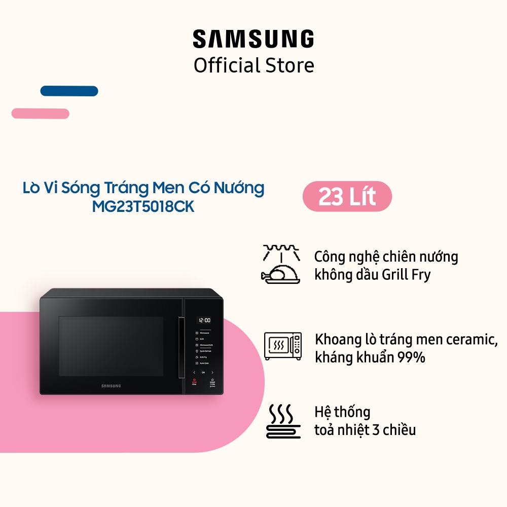 [Mã ELSAM5 giảm 10% đơn 500K] Lò Vi Sóng Samsung Tráng Men Dòng Nướng 23L - Đen (MG23T5018CK)