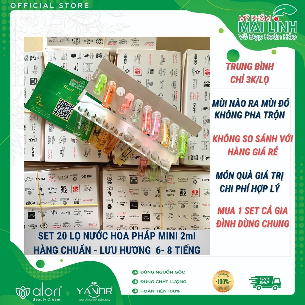 Set Nước Hoa Mini 20 Chai, Lọ 2ml [CHÍNH HÃNG - BAO TEST] Set 20 Chai, Lọ Tinh Dầu PHÁP Lưu Hương 6 - 8 Tiếng