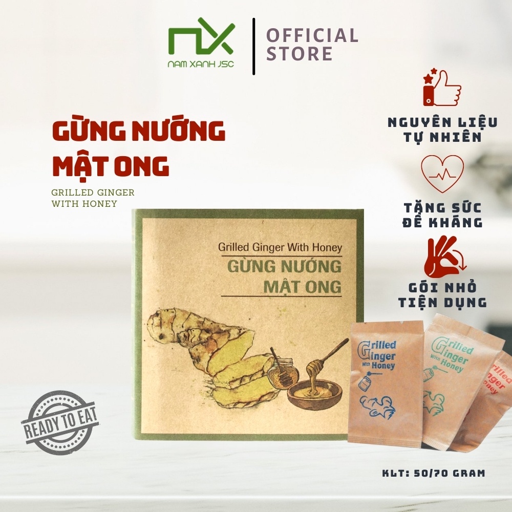 Gừng Nướng Mật Ong Ginger Honey Nam Xanh Hộp 10 Miếng - Phiên Bản Quà Tặng