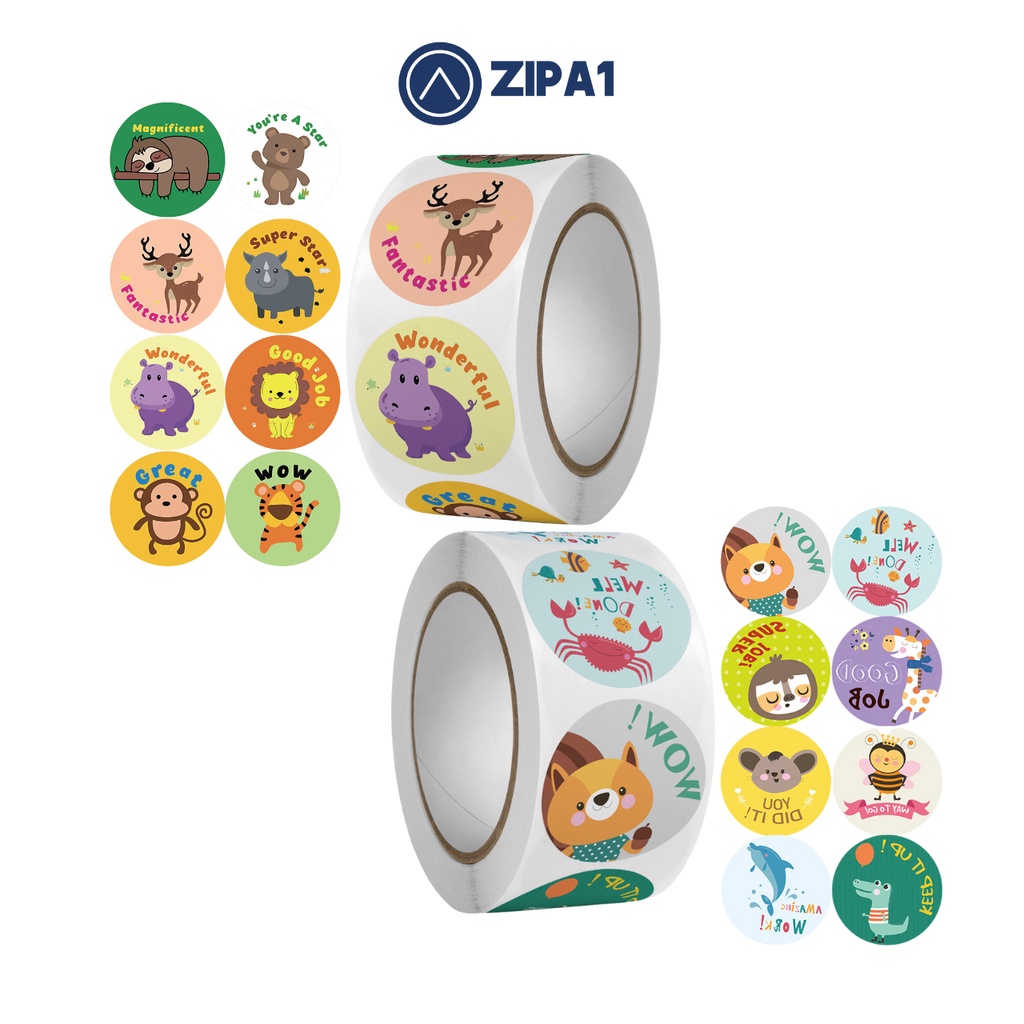 500 miếng dán sticker Năng lượng Tích cực - Hình con vật - 2.5x2.5cm / miếng - A7-115 - Zip A1