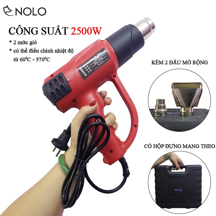 Máy Thổi Hơi Nóng Máy Khò Nhiệt NKG Công Suất 2500W Điều Chỉnh Được Nhiệt Độ Từ 60 Đến 570 Độ Có 2 Mức Gió Tặng Kèm Hộp