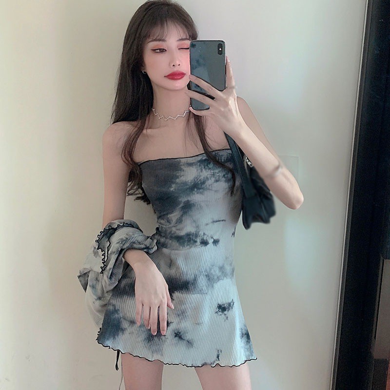 Bộ Đồ Thời Trang 2 Món Đầm Dài Đến Đầu Gối Tay Dài Phối Áo Khoác Nhuộm Màu Thời Trang Cho Phụ Nữ