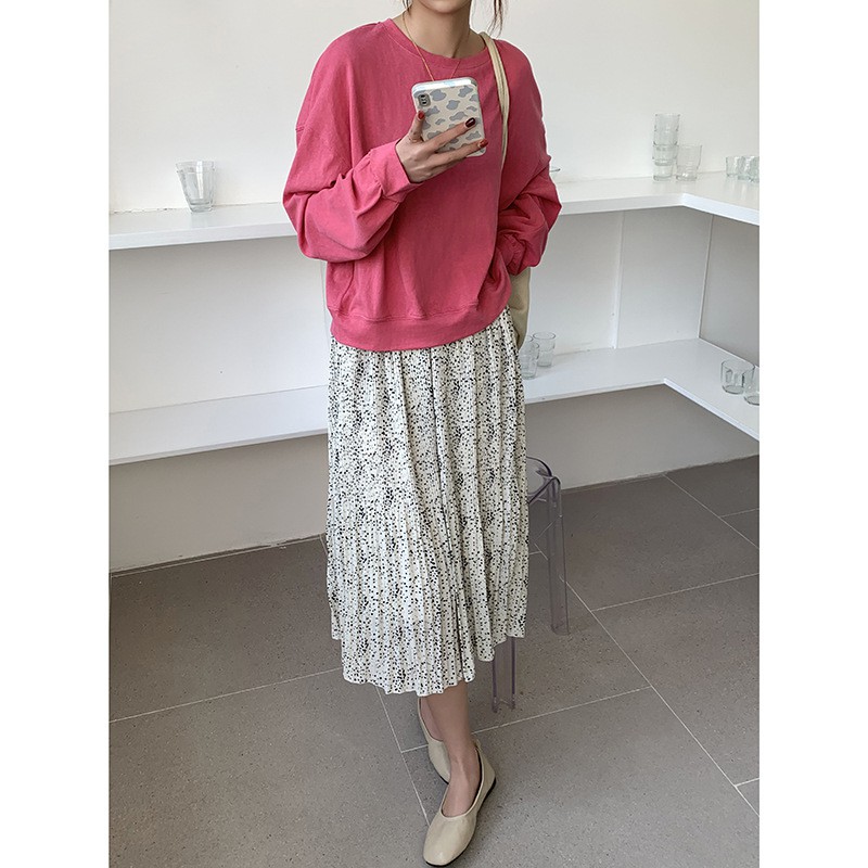 Chân váy Midi dài Hoa nhí Xếp ly Lưng cao Dáng chữ A Ulzzang Hàn Quốc Chân váy dài Cạp cao Mùa Hè Thời trang | BigBuy360 - bigbuy360.vn