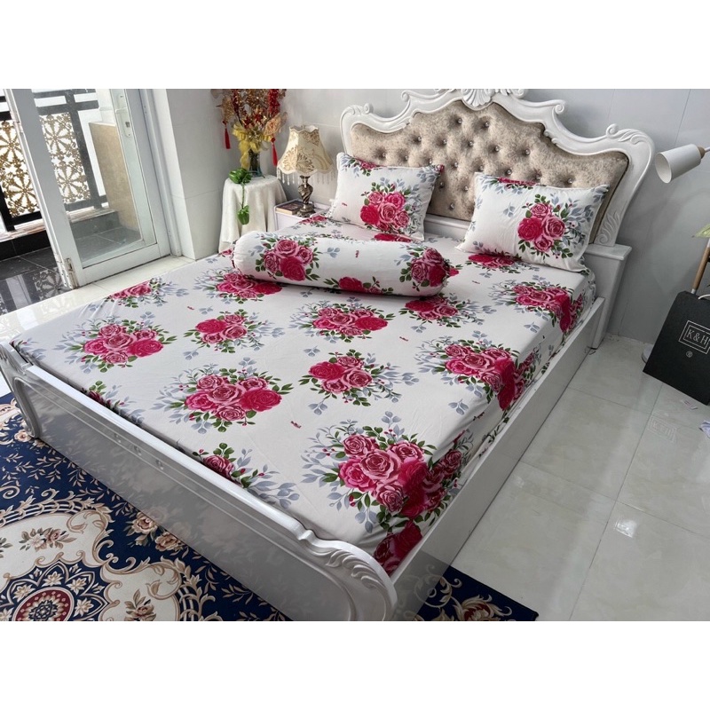 Bộ Drap thun hàn quốc 4 món mẫu hoa hồng siêu đẹp