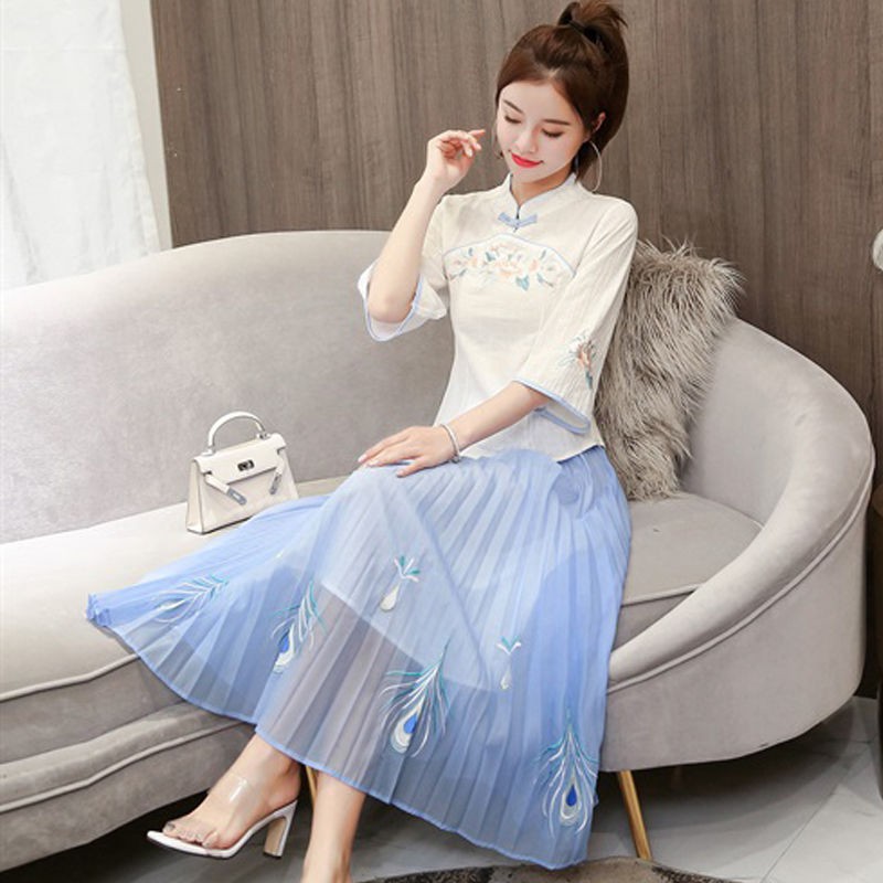 Bộ áo váy sườn xám cách tân phong cách Trung Hoa xinh xắn cho nữ (có bán lẻ)