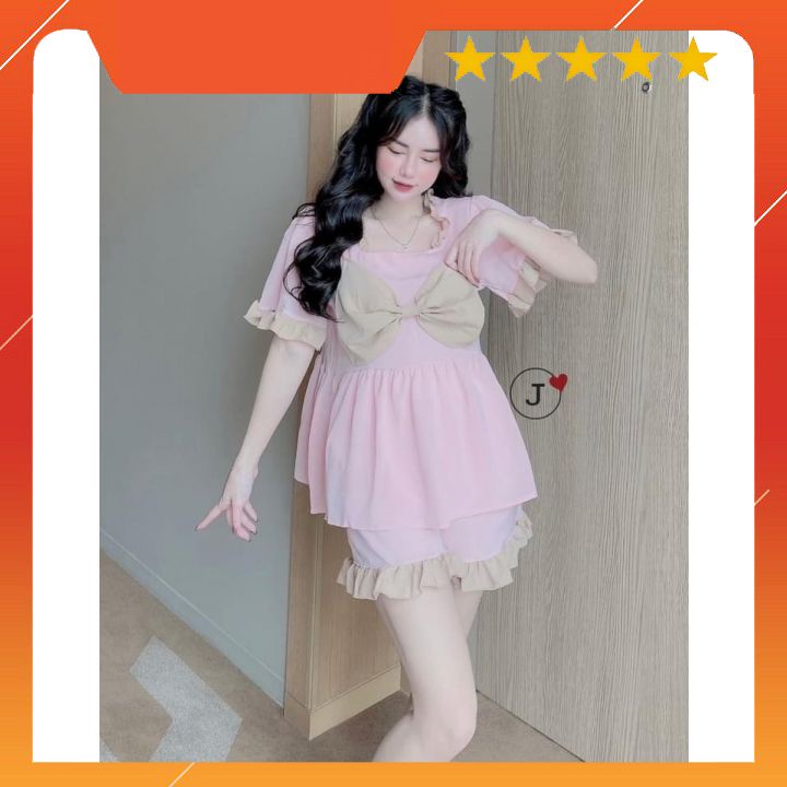 Đồ Ngủ pyjama Nữ,Đồ Bộ Nữ tiểu thư phối nơ cổ vuông,kate lụa
