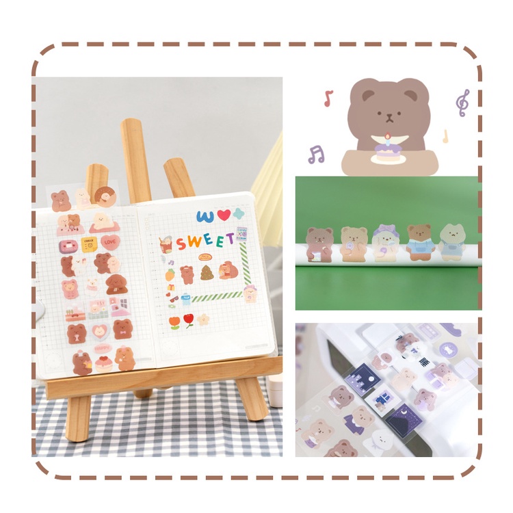 Sticker Set 2 Tấm PET Hình Gấu Sweet Bear