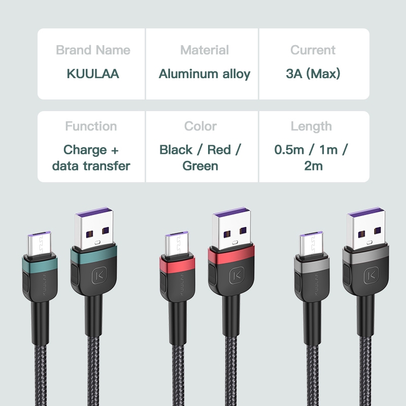 Cáp sạc nhanh KUULAA Kl-X26 Micro Usb Type-C bằng hợp kim nhôm