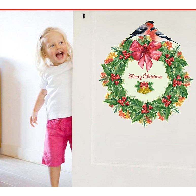 Decal trang trí Noel vòng Nguyệt Quế kèm chữ