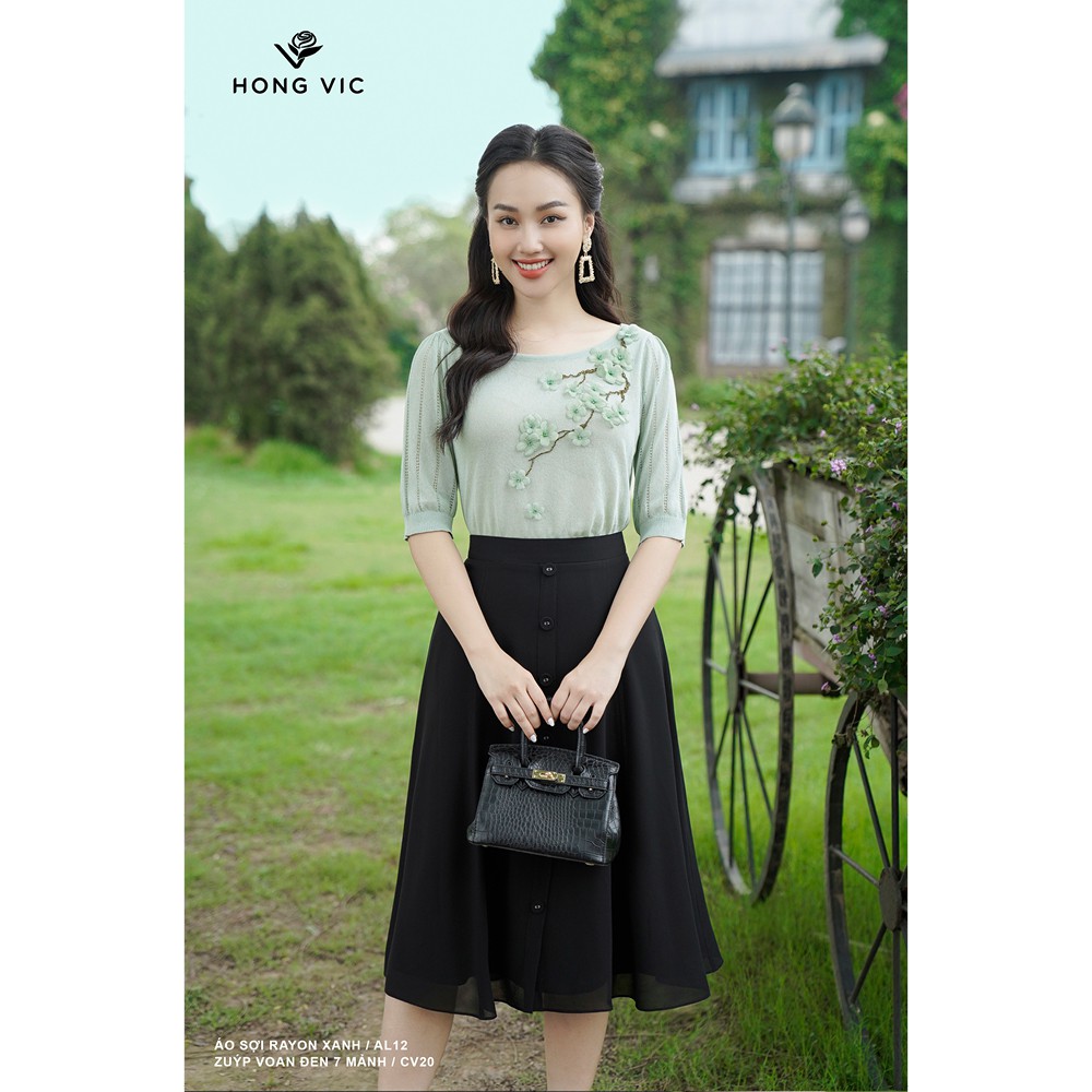 Chân váy voan nữ Hongvic đen 7 mảnh CV20