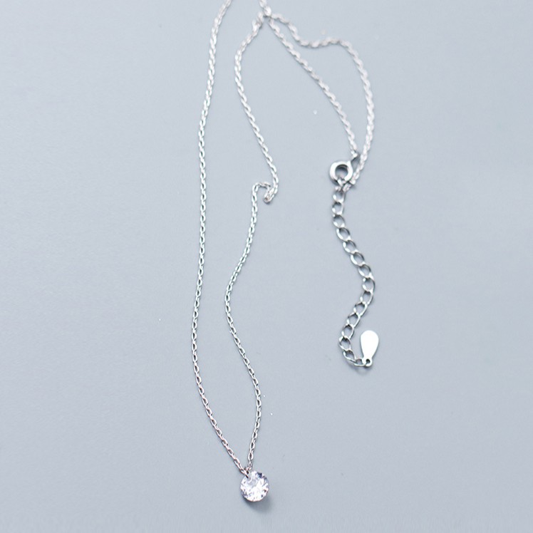 Dây chuyền vòng cổ nữ bạc s925 mặt tròn pha lê và sợi xích Cá jewelry DC12