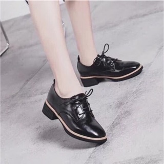 Giày oxford nữ da lỳ gót gỗ mẫu mới 2019