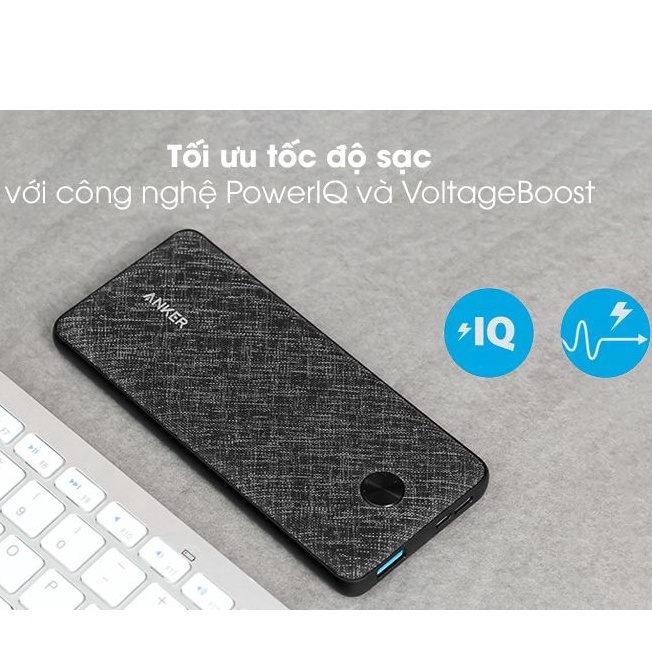 Pin dự phòng Anker Powercore Slim 10000mAh A1229 bọc vải - CỤC SẠC DỰ PHÒNG GỌN NHẸ AN TOÀN KHÔNG NÓNG MÁY