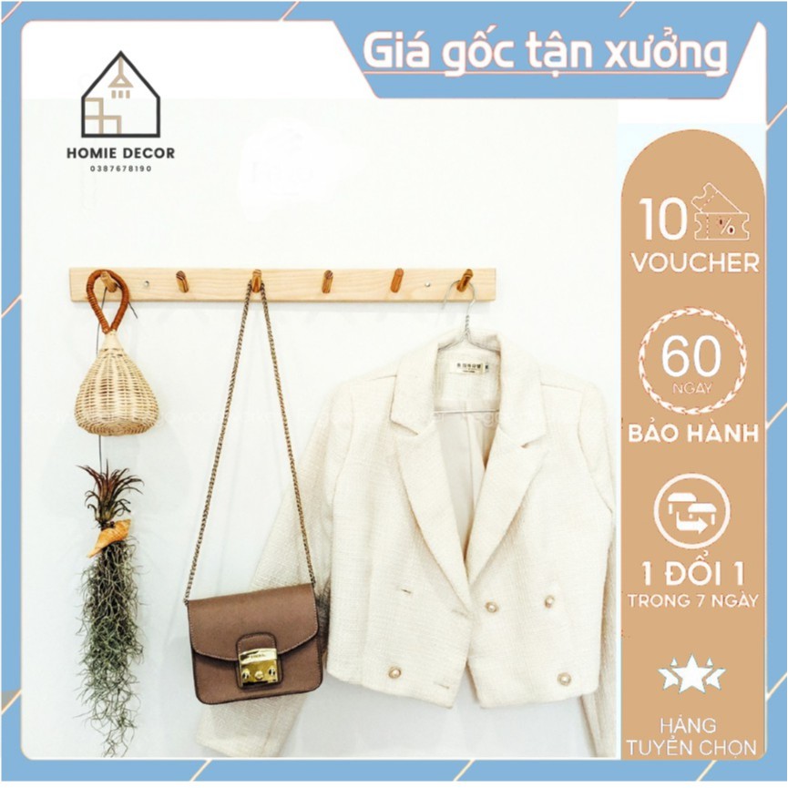 Móc treo quần áo gỗ gắn tường - Thanh treo đồ đa năng, móc túi xách, áo khoác, cửa ra vào - Được kiểm tra hàng