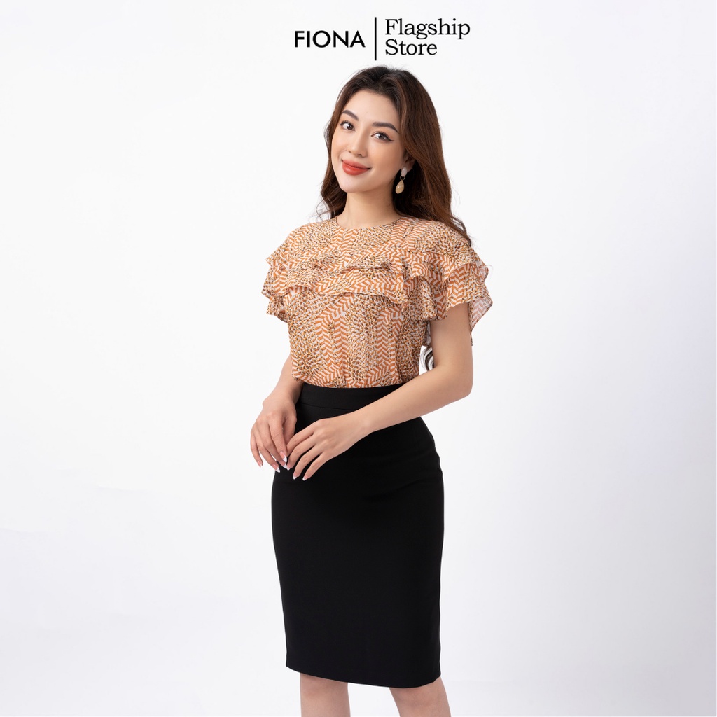 Áo sơ mi nữ FIONA dáng suông sơ mi nữ công sở thiết kế cao cấp cổ tròn ngực và tay xếp 2 tầng bèo trẻ trung F552168