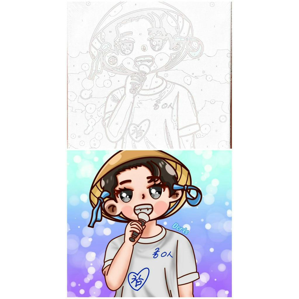 Tranh số hóa Chibi Super Junior siêu siêu dễ thương, tranh sơn dầu số hóa kích thước 20x20