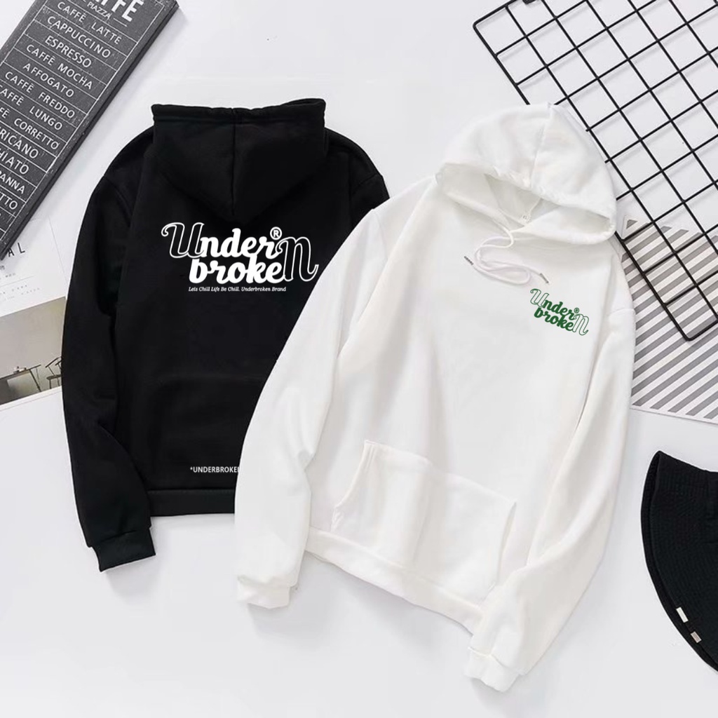 Áo hoodie khoác form rộng nam nữ BeeCy underbroken màu xanh trắng đen chất nỉ Ulzzang Unisex mã AH001