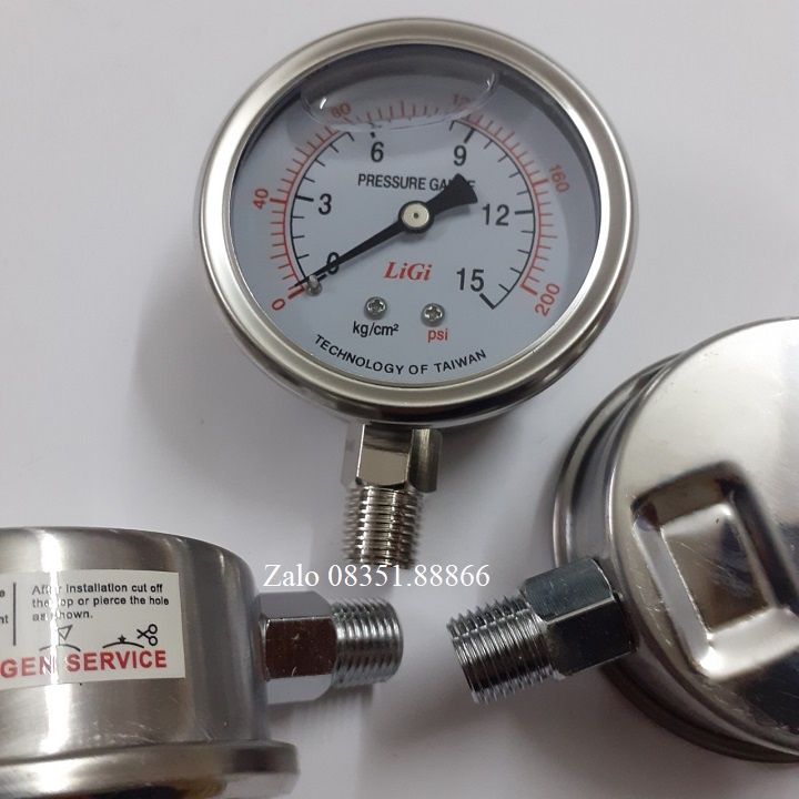 Đồng hồ đo áp suất nước hơi khí nén loại 15 kg Ligi