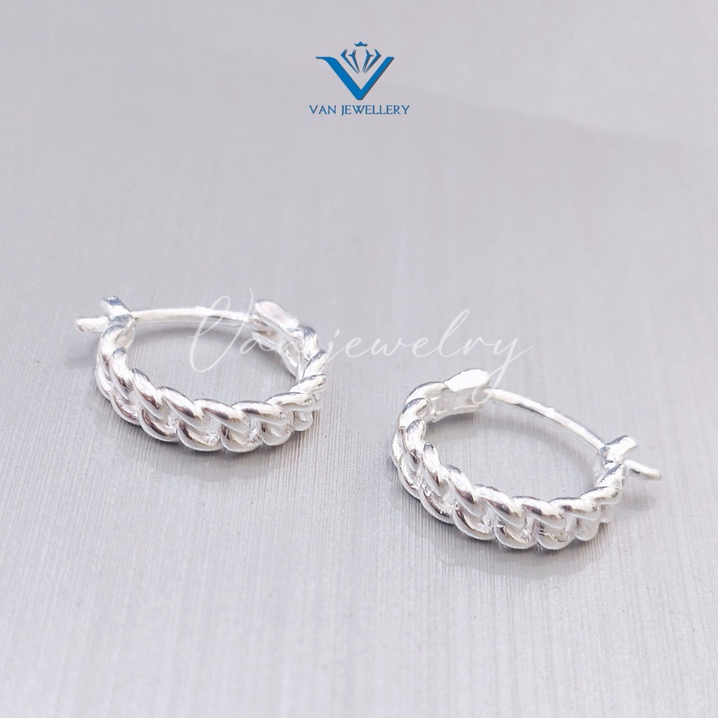 Khuyên tai bạc Khuyên móc xích đơn cổ điển phong cách Van jewelry V10168