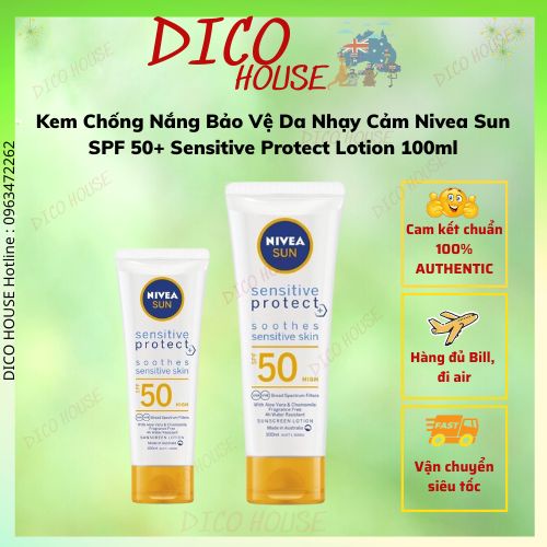 Kem chống nắng bảo vệ da nhạy cảm Nivea Sun SPF 50+ Sensitive Protect Lotion 100ml