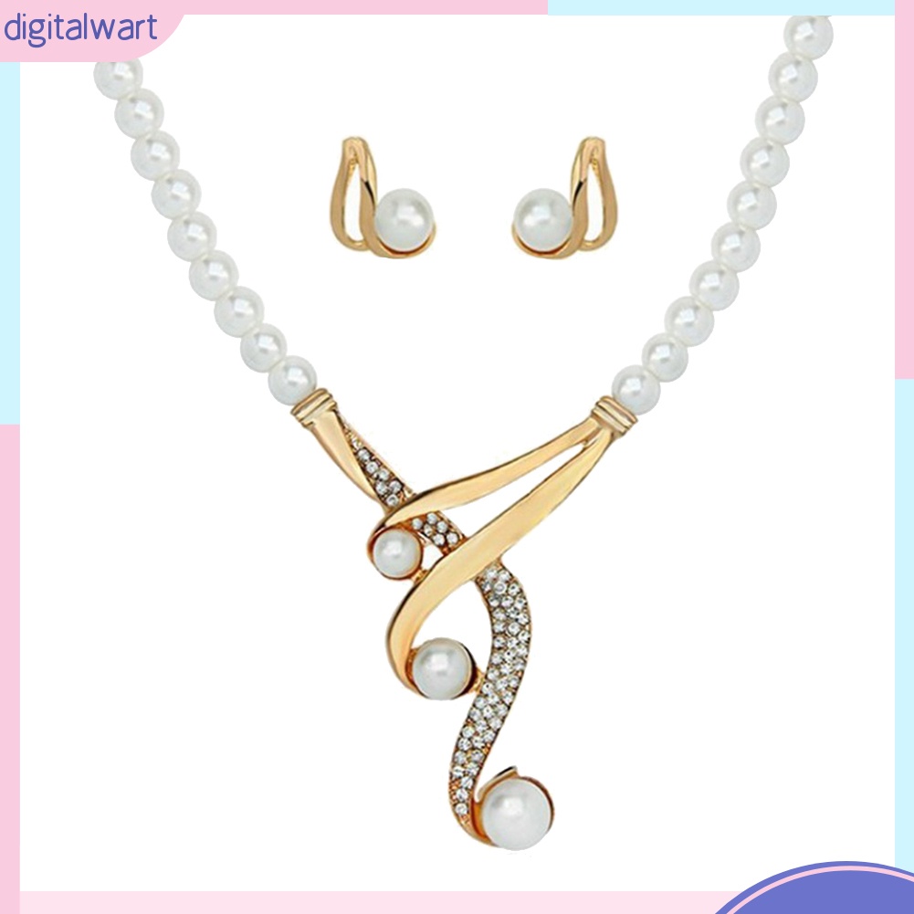 Set Dây Chuyền + Đôi Bông Tai Đính Ngọc Trai Nhân Tạo Sang Trọng Cá Tính Cho Nữ