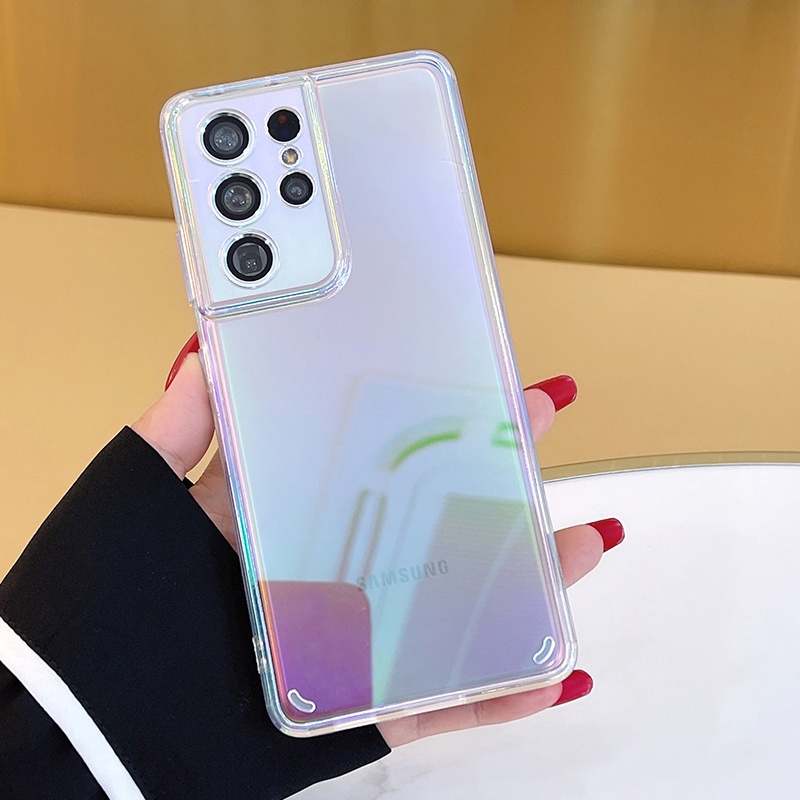 Ốp Điện Thoại Laser Cho Samsung S22 S21 Ultra S20 FE A52 A72 A32 A12 A22 Note 20 Sang Trọng Nhiều Màu Sắc Cầu Vồng Trong Suốt