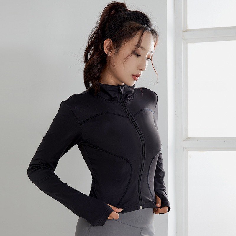 Áo khoác nữ thể thao tay dài có xỏ ngón, chất liệu co giãn 4 chiều, phù hợp tập gym, yoga, zumba
