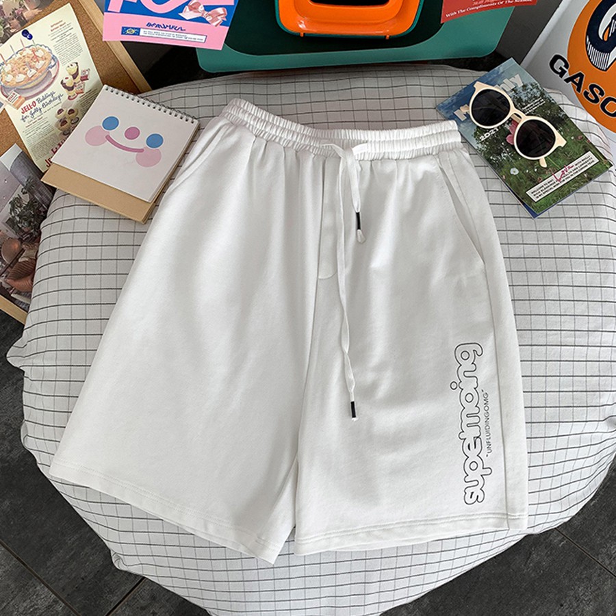 Quần đùi unisex thể thao - Quần short phối chữ chất liệu cotton dày dặn